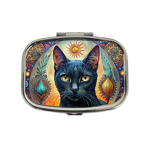 Black Cat Bohemian Art Travel Pill Box Case