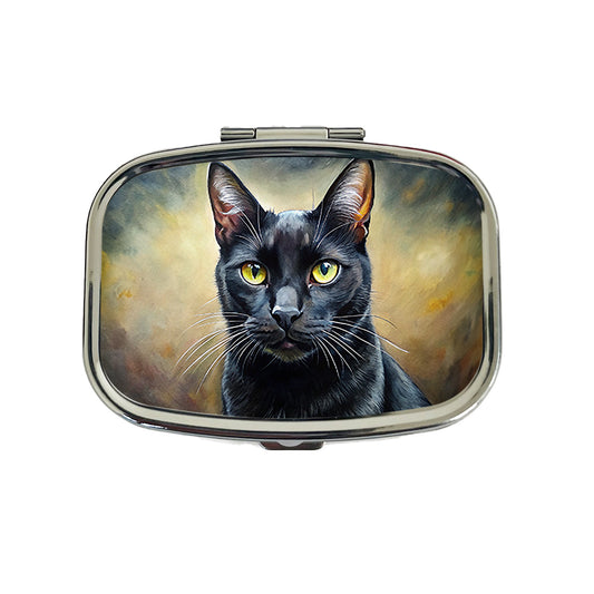 Black Cat Illustration Travel Pill Box Case
