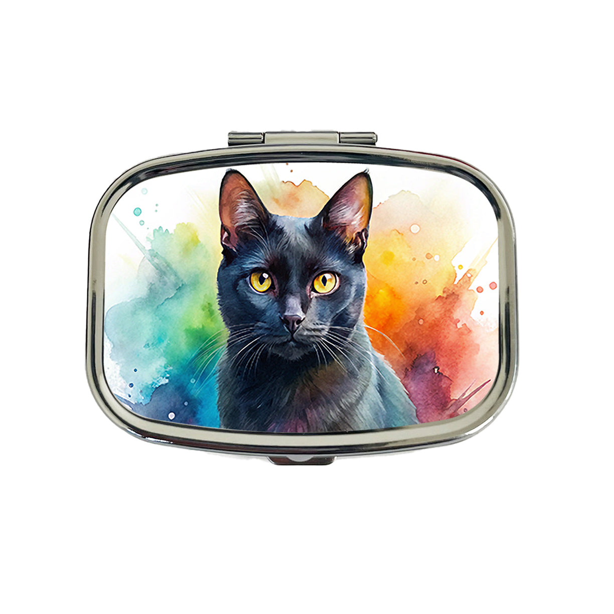Black Cat Watercolor Style Travel Pill Box Case