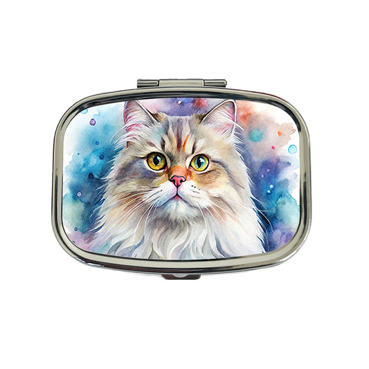Persian Cat Watercolor Style Travel Pill Box Case