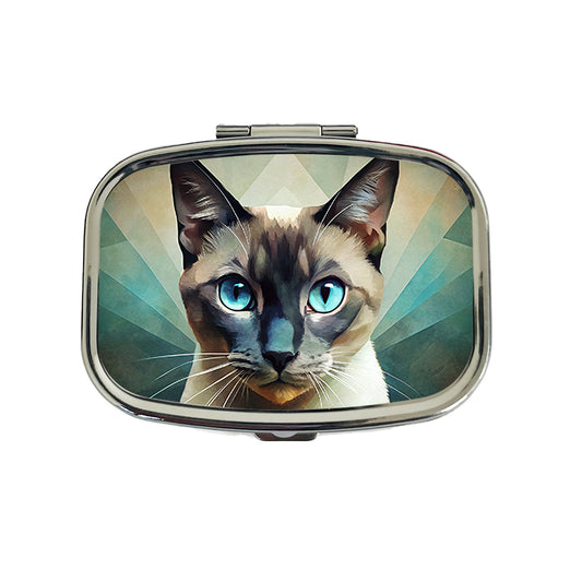 Siamese Cat Abstract Stylized Art Travel Pill Box Case