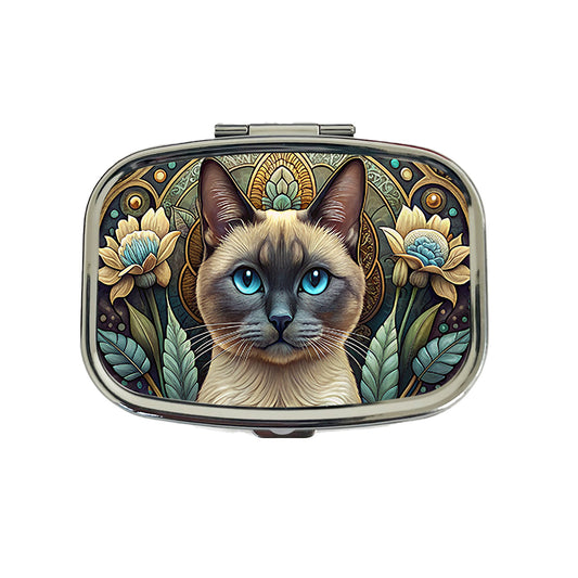 Siamese Cat Art Nouveau Travel Pill Box Case