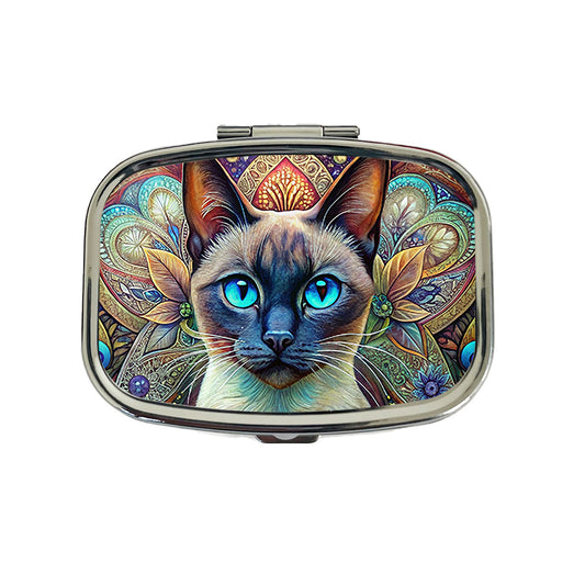 Siamese Cat Bohemian Art Travel Pill Box Case