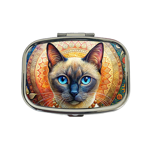 Siamese Cat French Bohemian Art Travel Pill Box Case