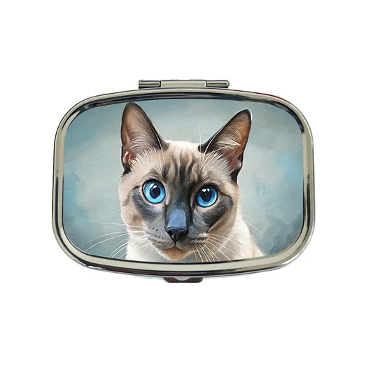 Siamese Cat Illustration Travel Pill Box Case