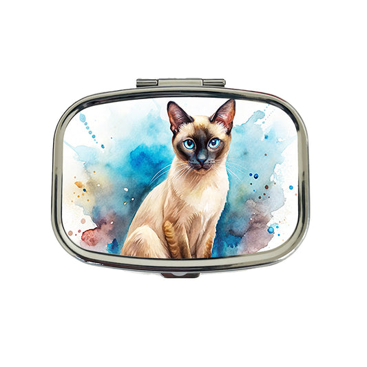 Siamese Cat Watercolor Style Travel Pill Box Case