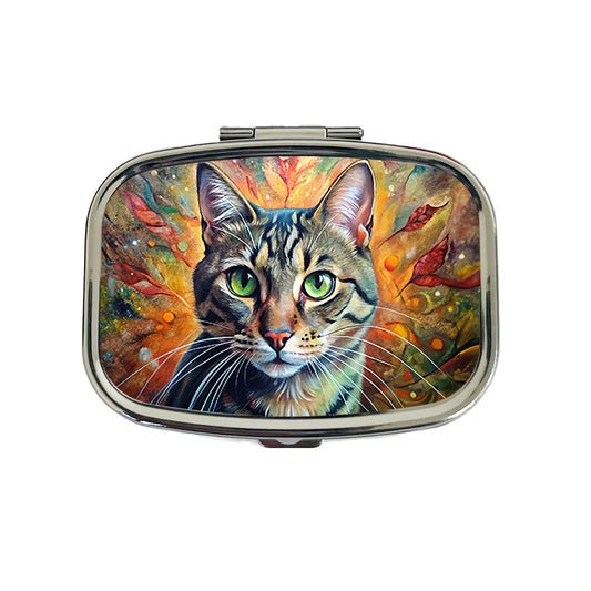 Tabby Cat Abstract Art Travel Pill Box Case