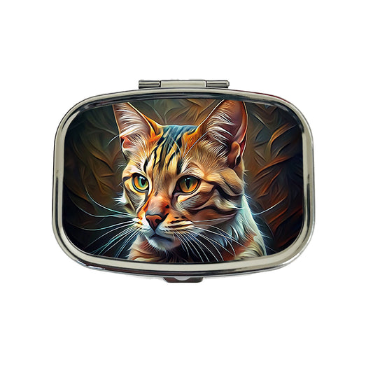 Tabby Cat Abstract Stylized Art Travel Pill Box Case