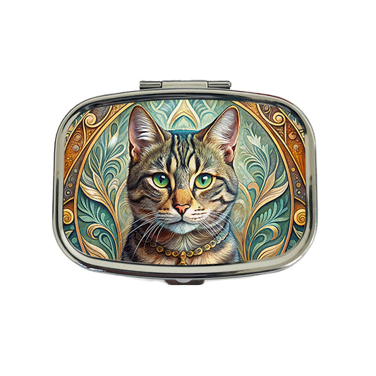 Tabby Cat Art Nouveau Travel Pill Box Case