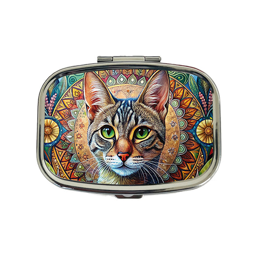 Tabby Cat Bohemian Art Travel Pill Box Case