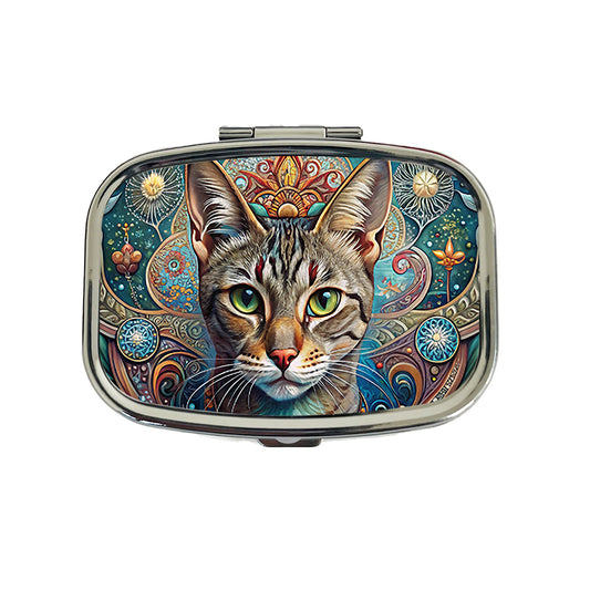 Tabby Cat French Bohemian Art Travel Pill Box Case