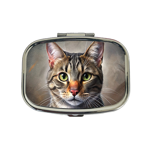 Tabby Cat Illustration Travel Pill Box Case