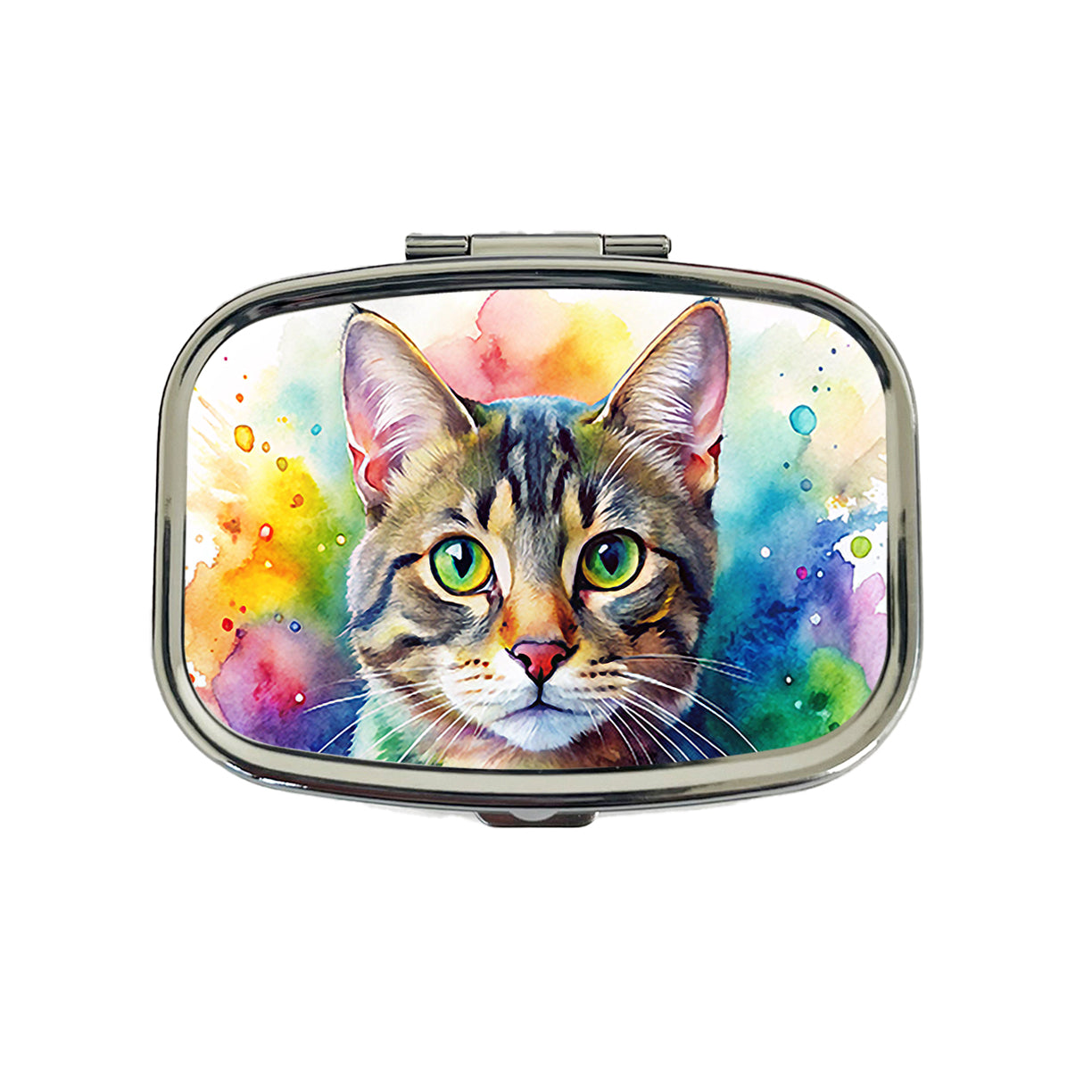 Tabby Cat Watercolor Style Travel Pill Box Case