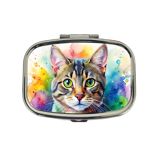 Tabby Cat Watercolor Style Travel Pill Box Case