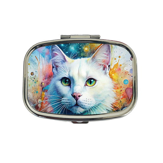White Cat Abstract Art Travel Pill Box Case