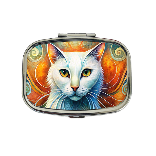 White Cat Abstract Stylized Art Travel Pill Box Case