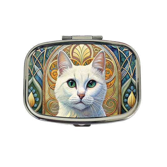 White Cat Art Nouveau Travel Pill Box Case