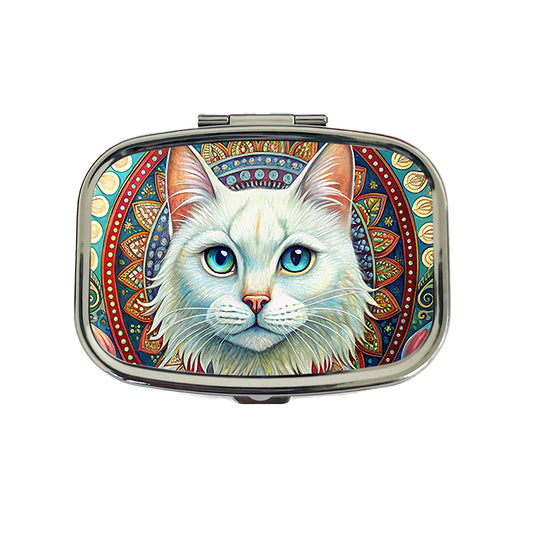 White Cat Bohemian Art Travel Pill Box Case