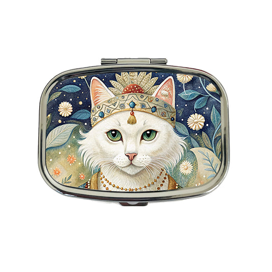 White Cat French Bohemian Art Travel Pill Box Case