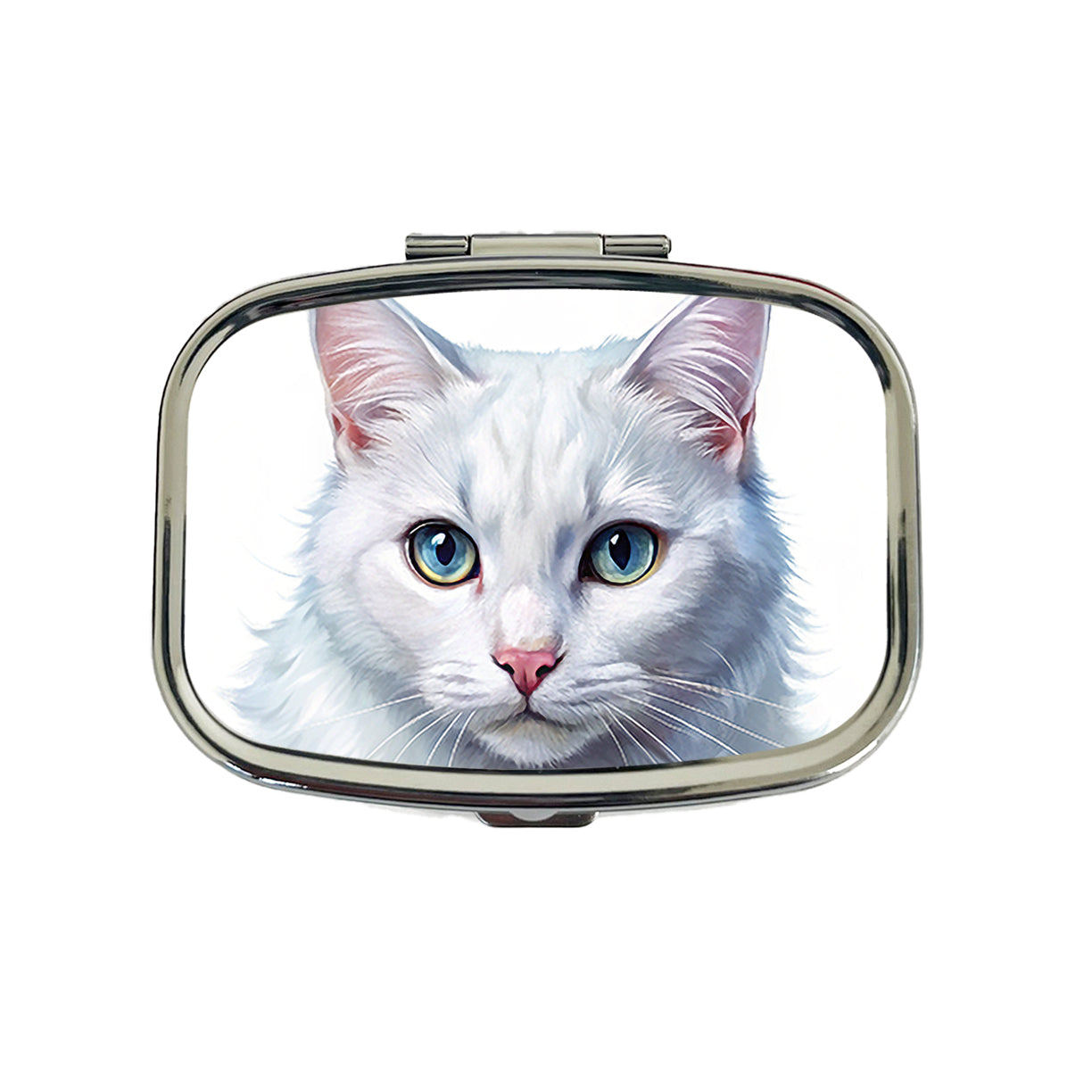 White Cat Illustration Travel Pill Box Case