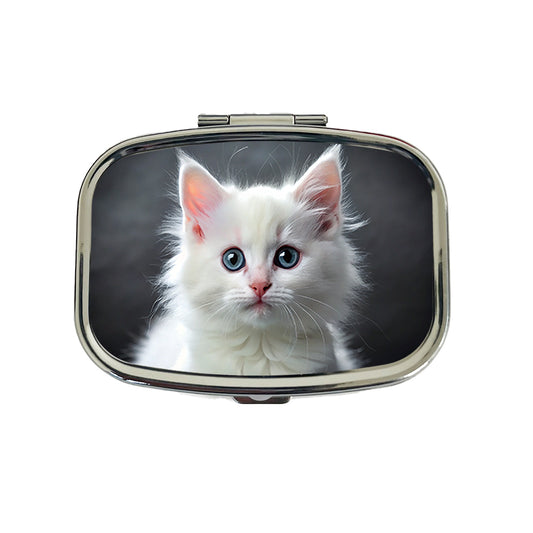 White Cat Kitten Photo Travel Pill Box Case