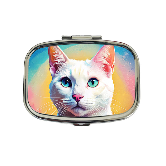 White Cat Pop Art Travel Pill Box Case