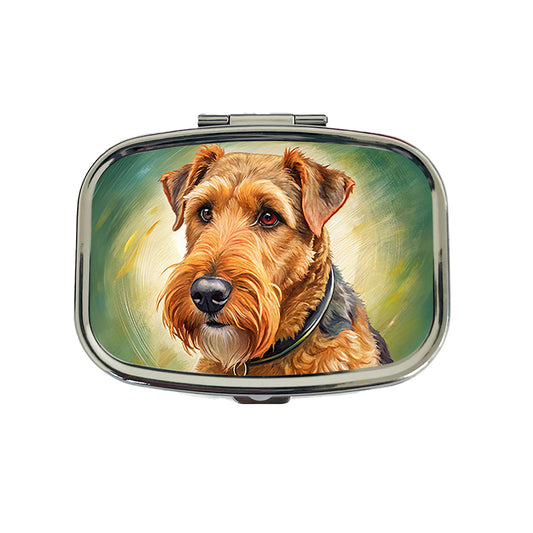 Airedale Terrier Dog Illustration Travel Pill Box Case