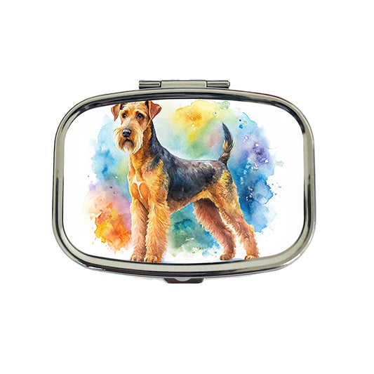 Airedale Terrier Dog Watercolor Style Travel Pill Box Case