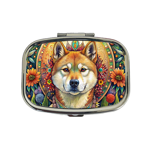 Akita Dog Bohemian Art Travel Pill Box Case