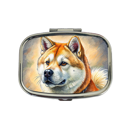Akita Dog Illustration Travel Pill Box Case