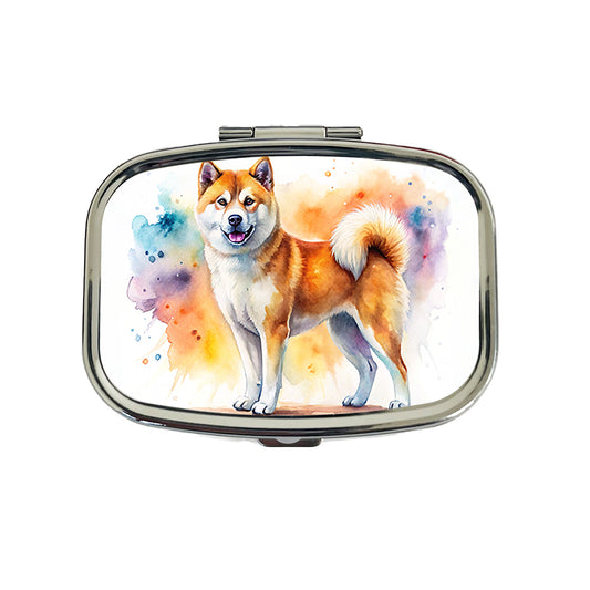 Akita Dog Watercolor Style Travel Pill Box Case