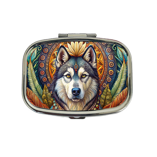 Alaskan Malamute Dog Bohemian Art Travel Pill Box Case