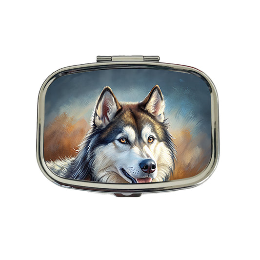 Alaskan Malamute Dog Illustration Travel Pill Box Case