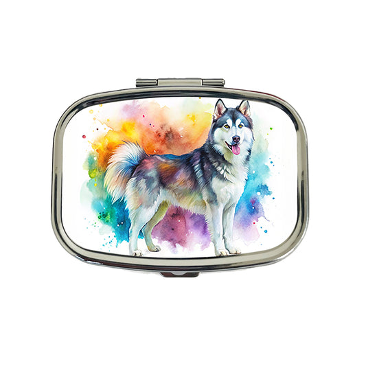 Alaskan Malamute Dog Watercolor Style Travel Pill Box Case