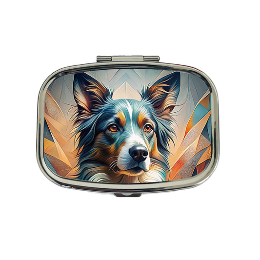 Australian Shepherd Dog Abstract Stylized Art Travel Pill Box Case