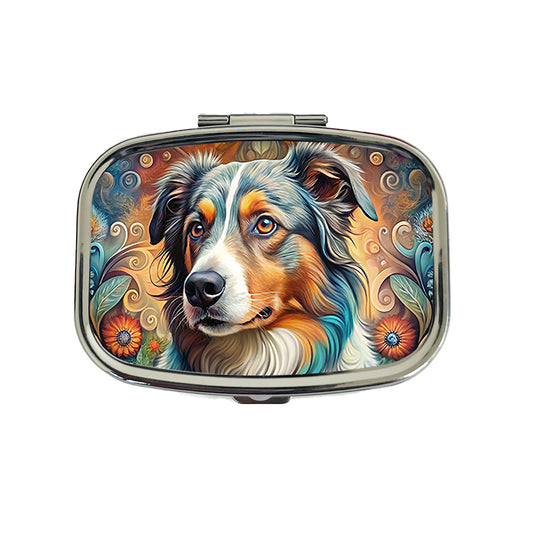Australian Shepherd Dog Bohemian Art Travel Pill Box Case