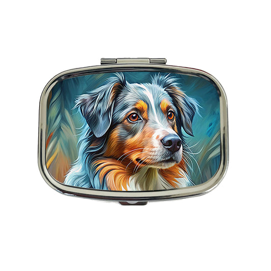 Australian Shepherd Dog Expressionism Art Travel Pill Box Case