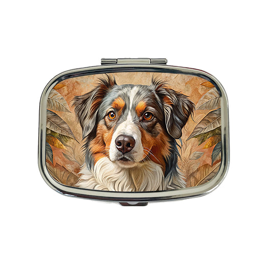 Australian Shepherd Dog French Bohemian Art Travel Pill Box Case