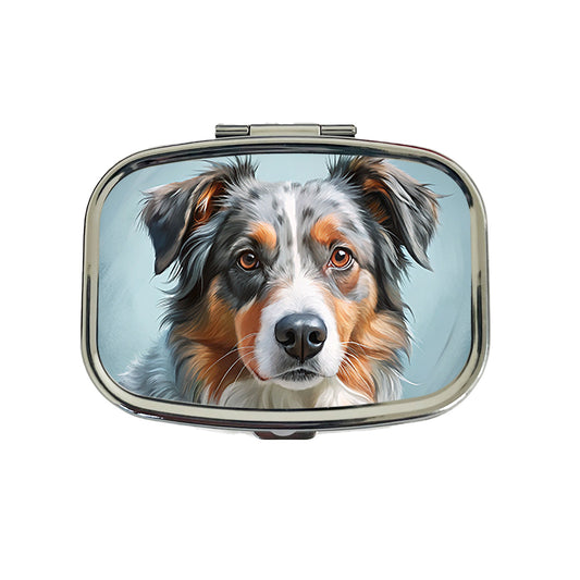 Australian Shepherd Dog Illustration Travel Pill Box Case
