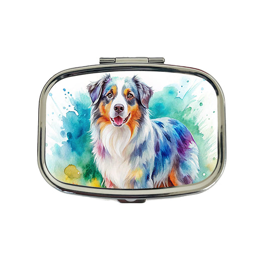Australian Shepherd Dog Watercolor Style Travel Pill Box Case