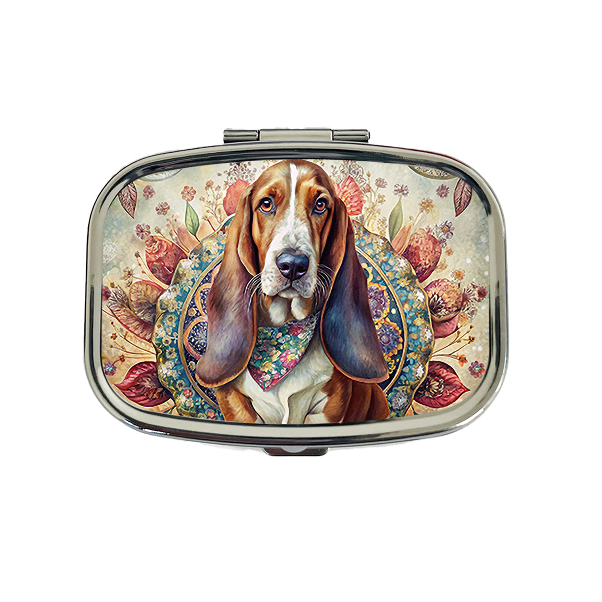 Basset Hound Dog French Bohemian Art Travel Pill Box Case