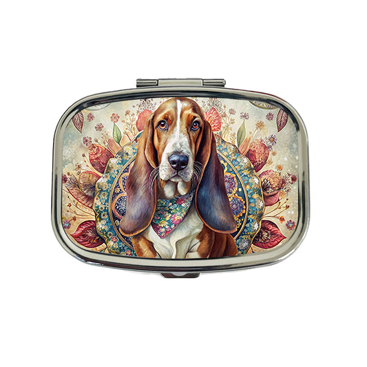 Basset Hound Dog French Bohemian Art Travel Pill Box Case