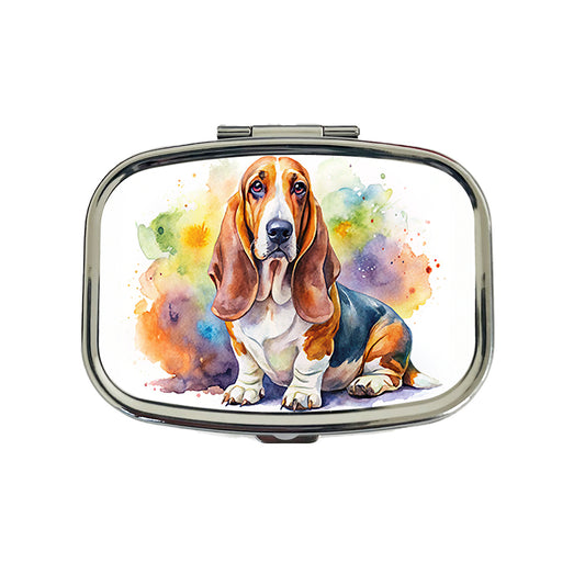Basset Hound Dog Watercolor Style Travel Pill Box Case