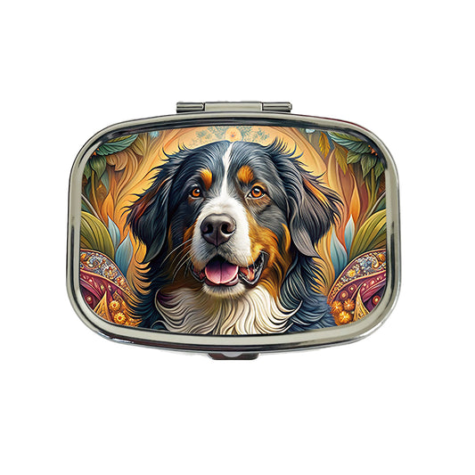 Bernese Mountain Dog Bohemian Art Travel Pill Box Case