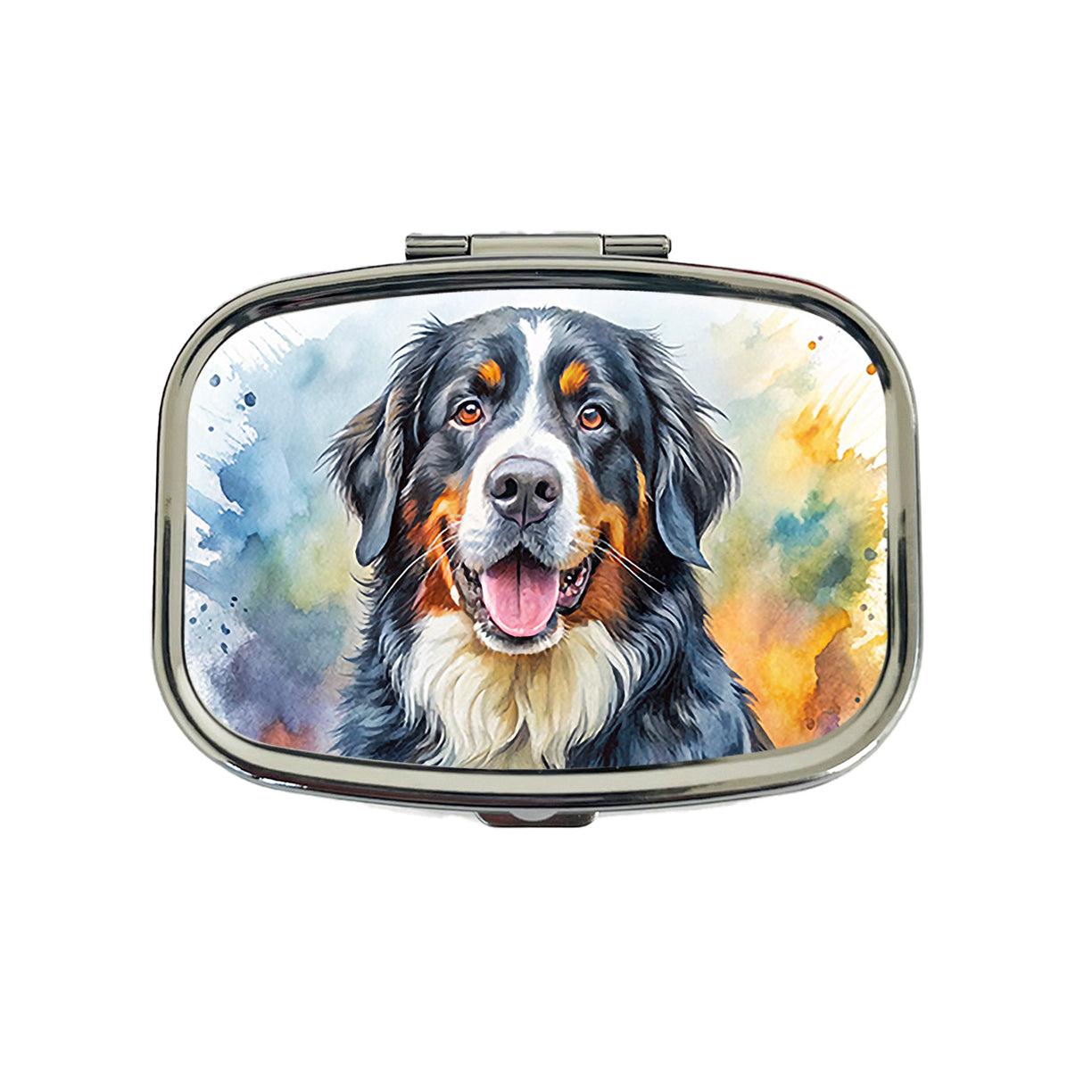 Bernese Mountain Dog Watercolor Style Travel Pill Box Case