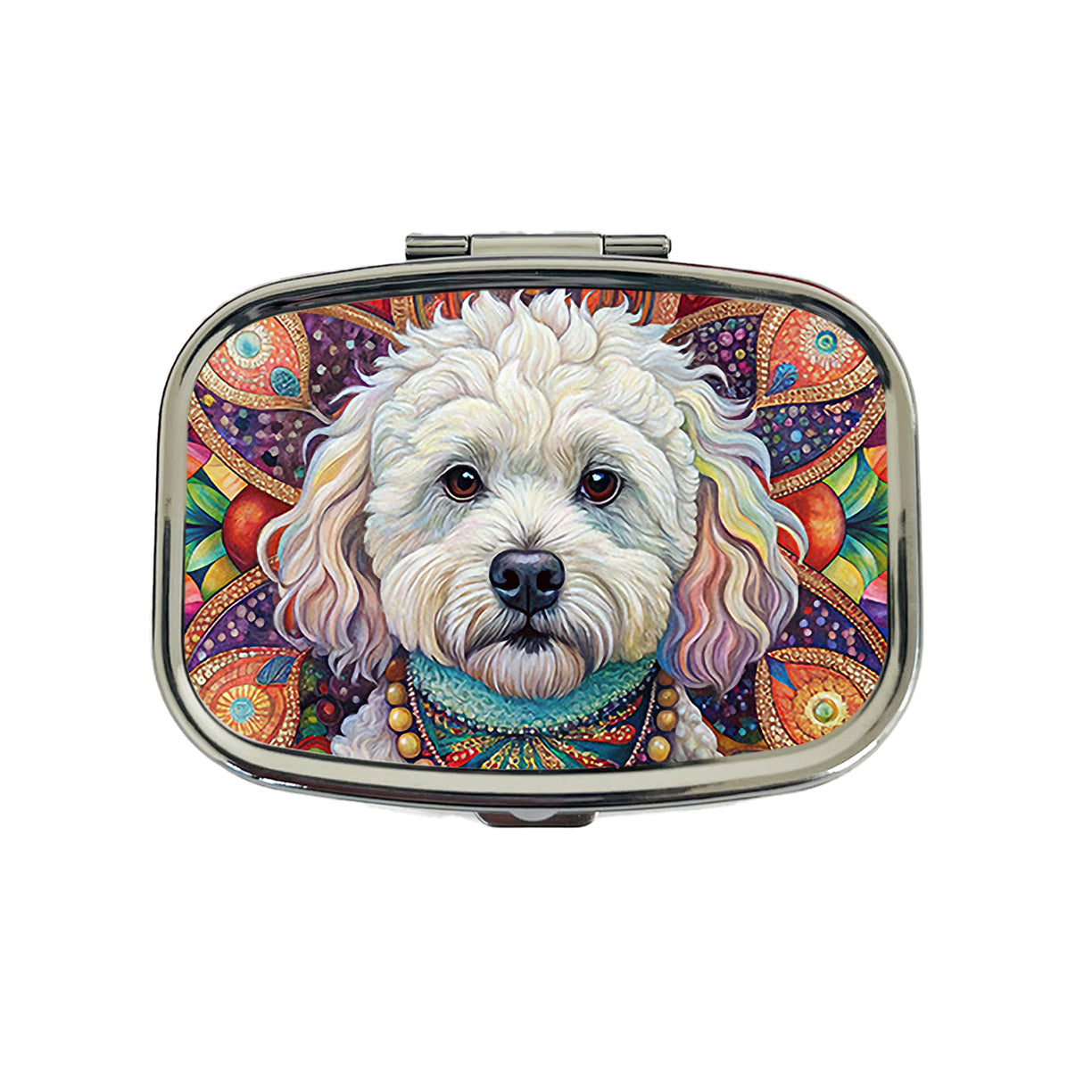 Bichon Frise Dog Bohemian Art Travel Pill Box Case