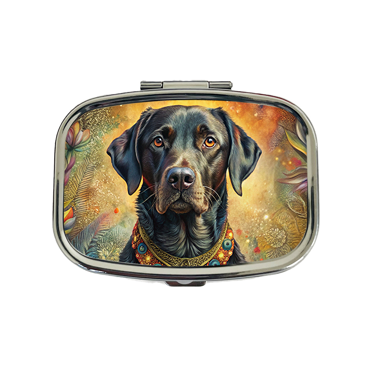 Black Labrador Retriever Dog Bohemian Art Travel Pill Box Case