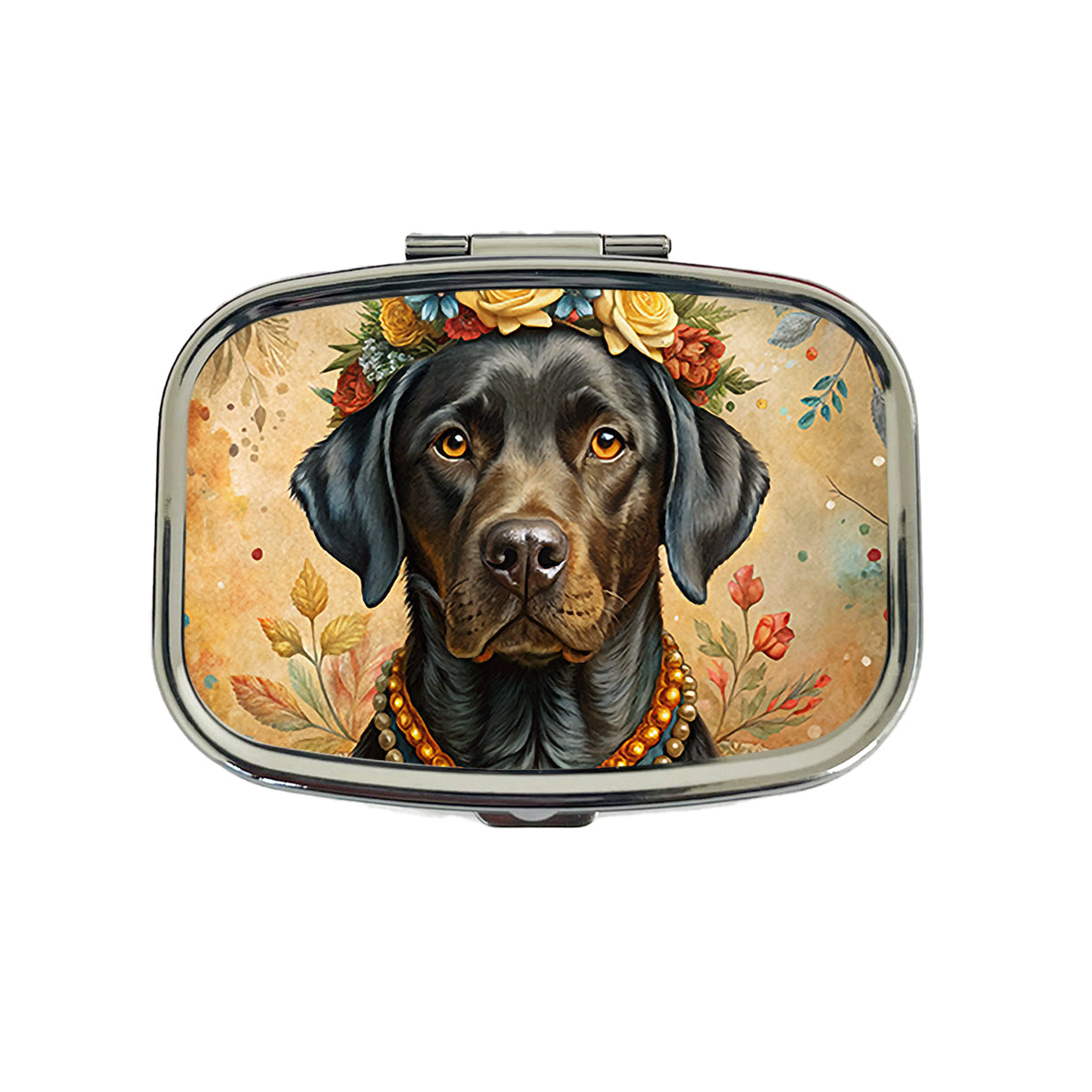 Black Labrador Retriever Dog French Bohemian Art Travel Pill Box Case