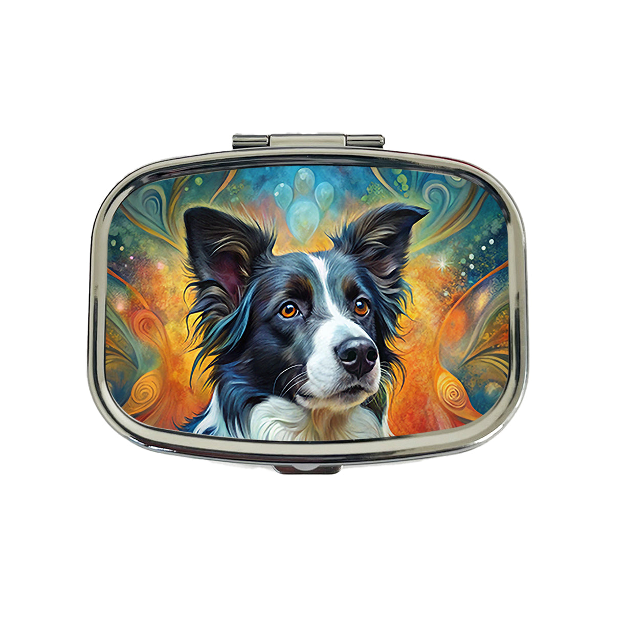 Border Collie Dog Abstract Art Travel Pill Box Case