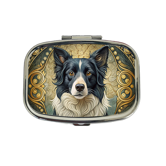 Border Collie Dog Art Nouveau Travel Pill Box Case